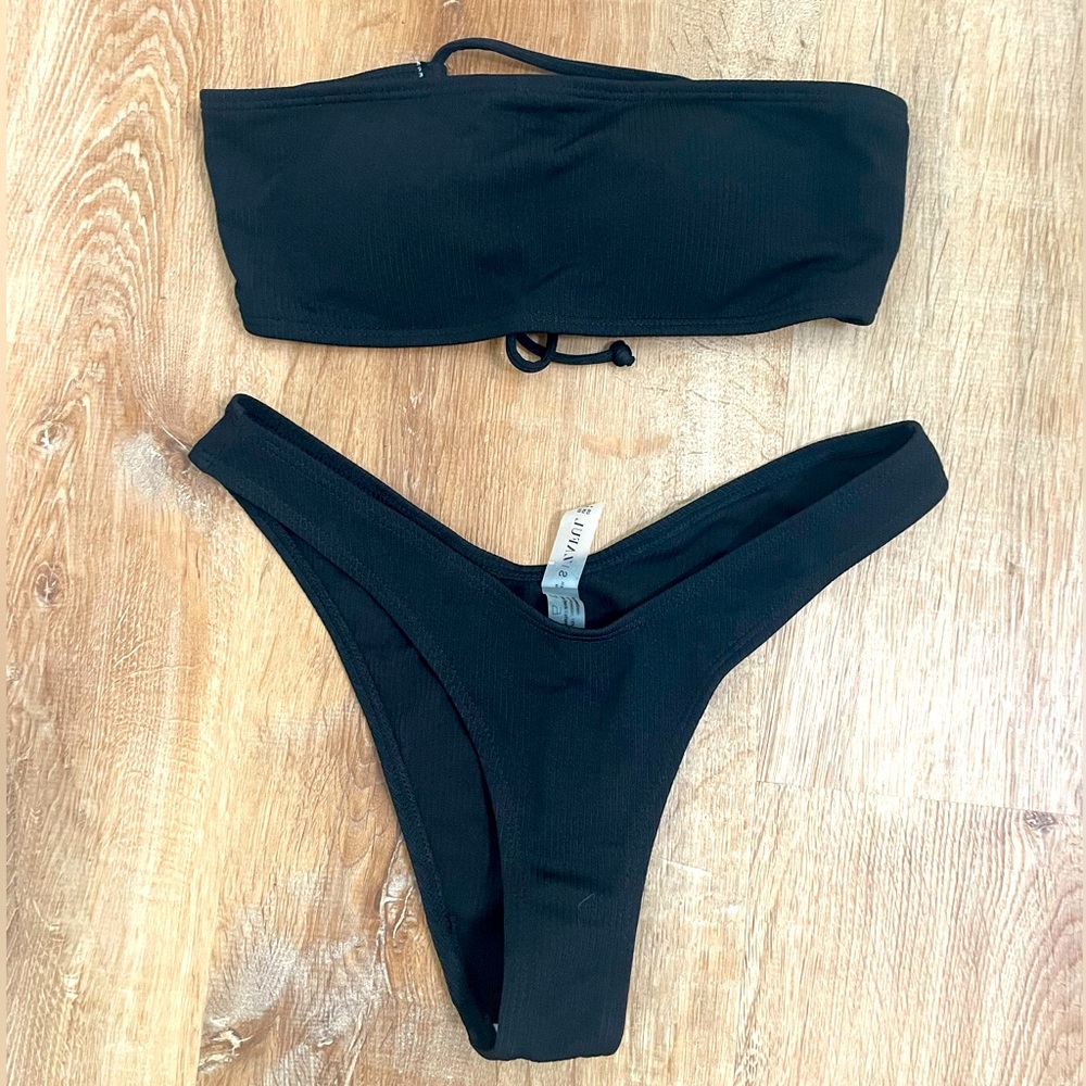 ZAFUL Women's 2 piece bikini set black ribbed NWOT size small